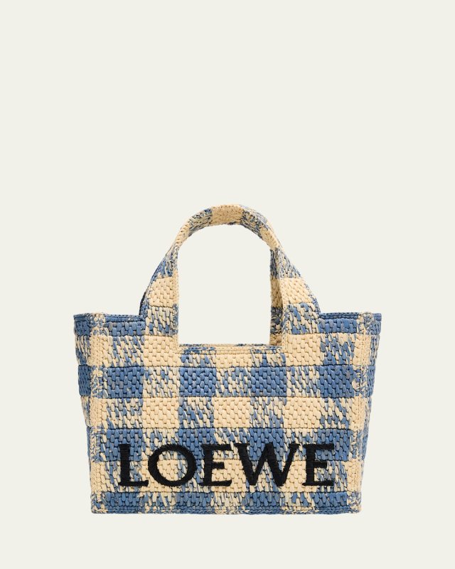 x Paula's Ibiza Small Tote Bag in Gingham Raffia